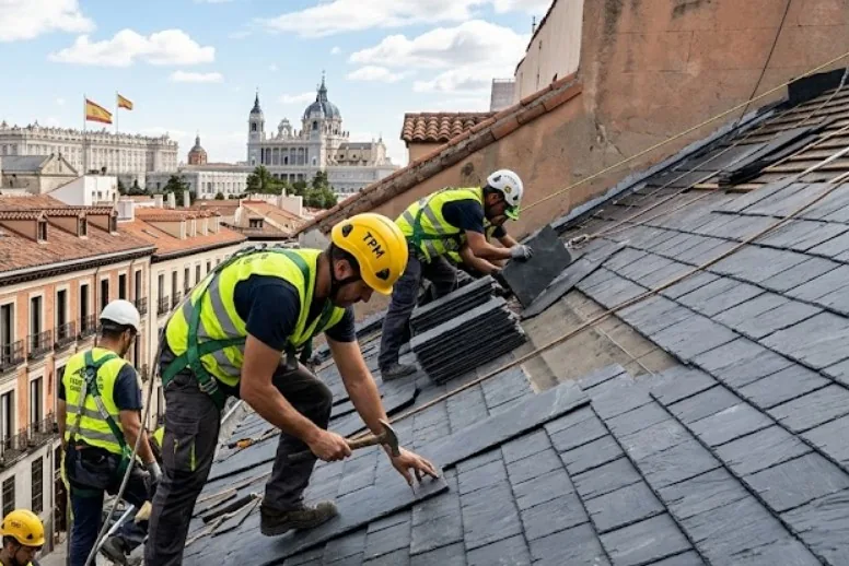 Ganchos salvatejas anclados a la estructura sin perforar la pizarra
