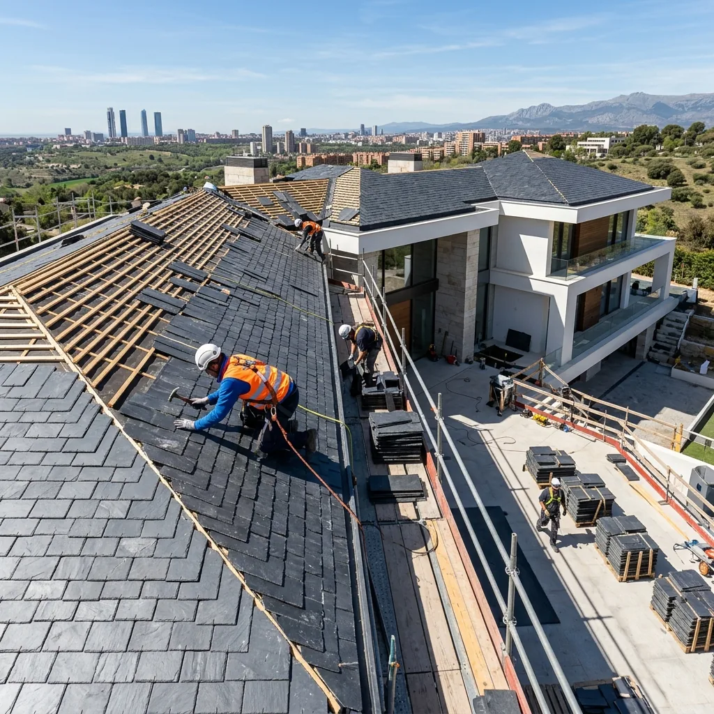 Rehabilitación de cubierta de pizarra en Boadilla