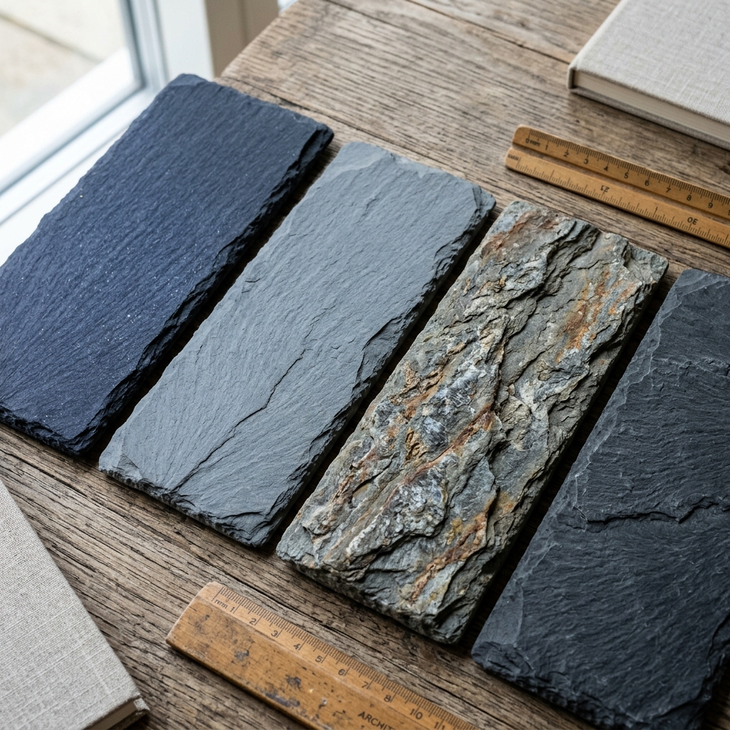 Comparativa de texturas y colores de pizarra natural para tejados